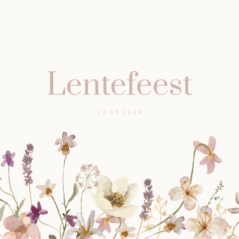 Uitnodiging lentefeest met aquarel bloemetjes