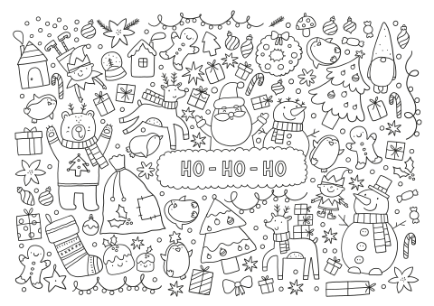 Feestdagen placemat zelf inkleuren met kersttekening