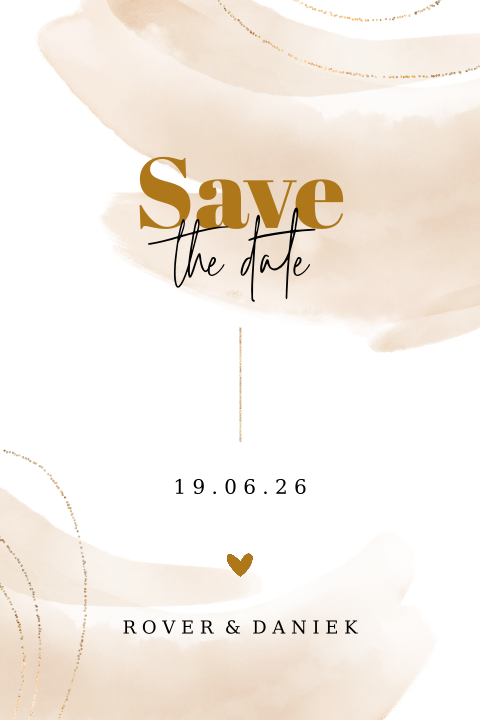 Save the Date kaart met ronde hoeken en aquarelvegen