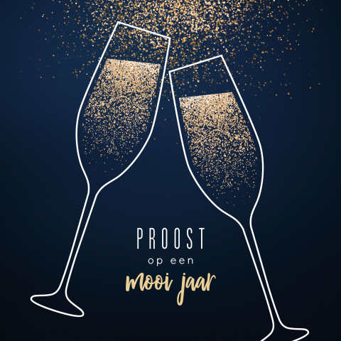 Zakelijke kerstkaart met champagneglazen en passende tekst