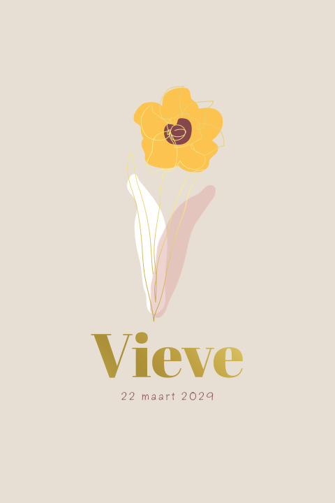 Narcis geboortebloem geboortekaartje voor een meisje met goudfolie