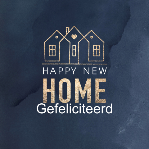 Gefeliciteerd nieuwe woning met goudkleurige huisjes en aquarel