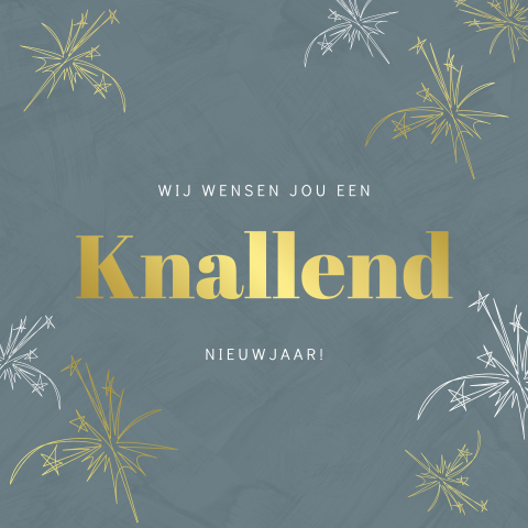 Luxe zakelijke kerstkaart met goudfolie, vuurwerk en ronde hoeken
