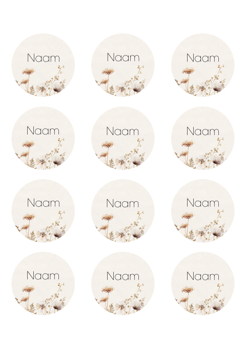 Floral naamkaartjes voor jullie bruiloft in ronde vorm