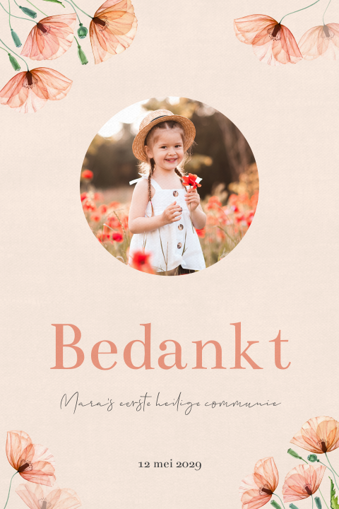 Klaprozen communie bedankkaart met eigen foto