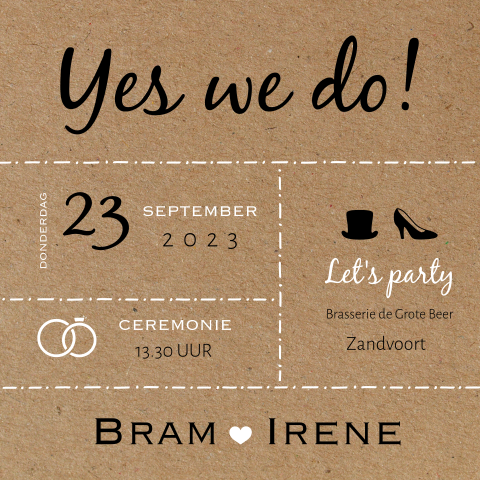 Typografische karton look trouwkaart met symbolen