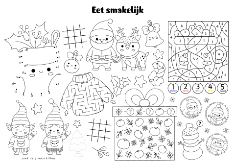 Zelf inkleuren feestdagen placemat