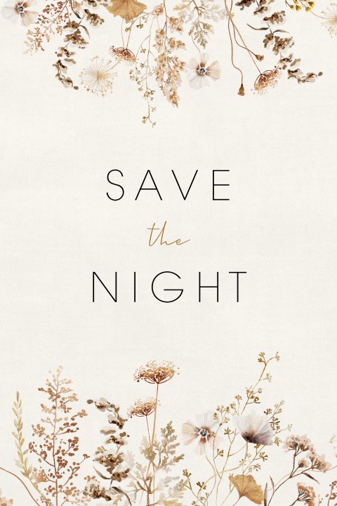 Save the night kaart met aquarel bloemen en linnenlook