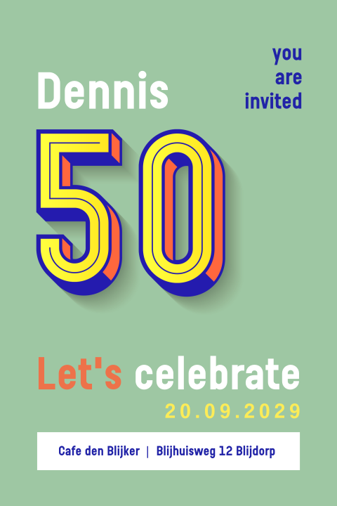 Typografische retro verjaardag uitnodiging Abraham 50 jaar