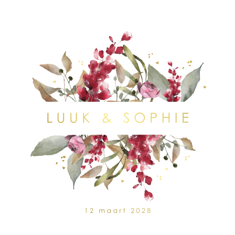 Romantische goudfolie trouwkaart met bloemen