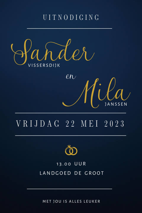 Typografische trouwkaart met handwriting en trouwringen
