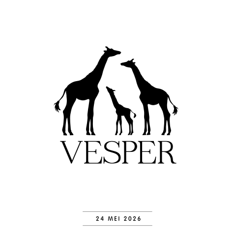 Zwart wit unisex kaartje met giraffen