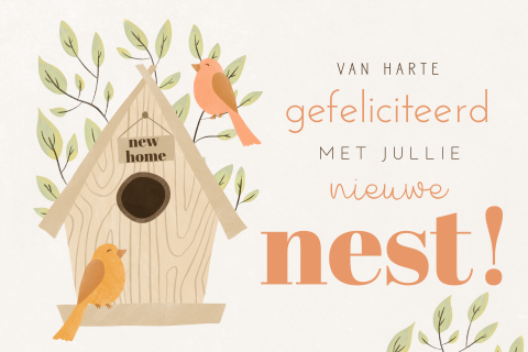 Nieuw nest felicitatie nieuwe woning met vogelhuisje