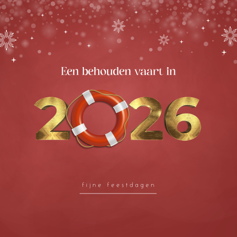Maritiem kerstkaart met reddingsboei en jaartal