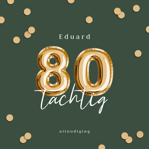 Verjaardag 80 jaar uitnodiging met confetti en ballon