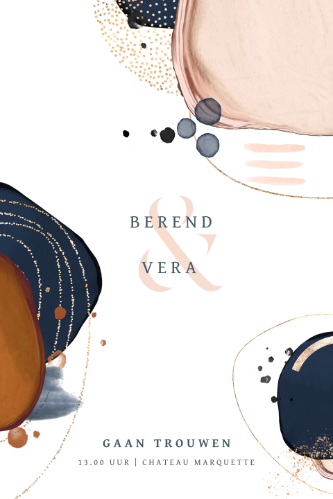 Moderne trouwkaart met abstracte vormen en watercolor art