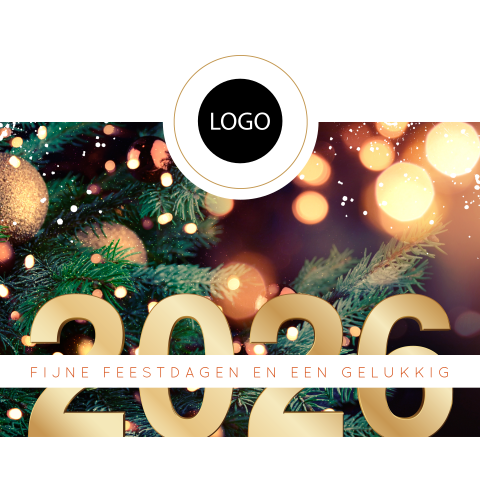 Sfeervolle kerstkaart voor bedrijven met logo en 2026