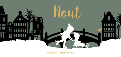 Grote broer op schaatsen met klein broertje op de slee