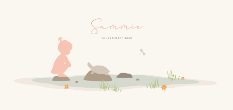 Lente geboortekaartje voor een meisje met silhouet en schildpad