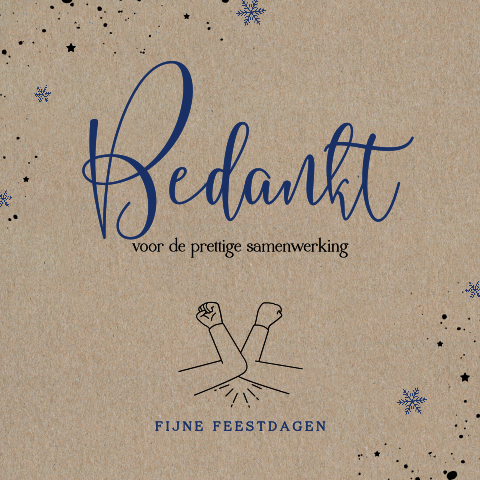 Een zakelijke kerstkaart op écht kraftpapier met de tekst bedankt