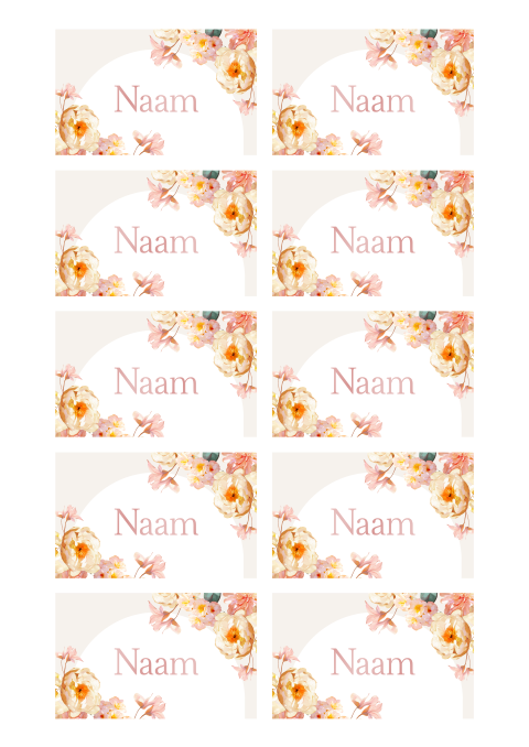 Vrolijke bruiloft naamkaartjes met aquarel bloemen