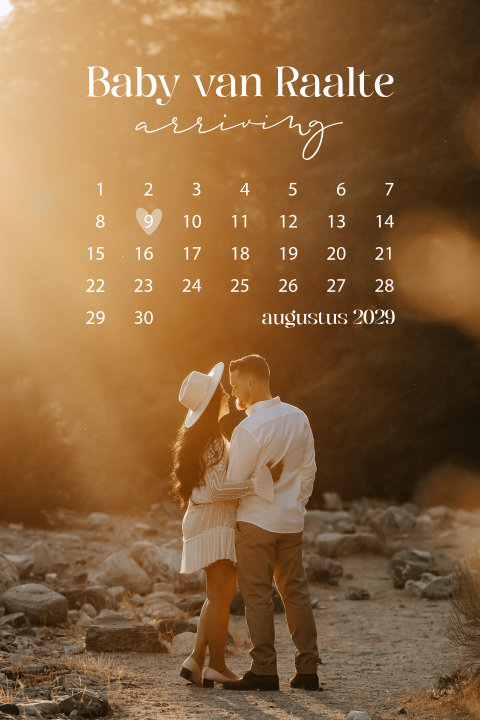 Aankondiging zwangerschap met afbeelding en kalender