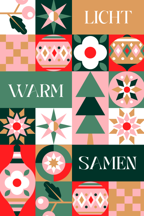 Kleurrijke zakelijke kerstkaart met vrolijke illustraties