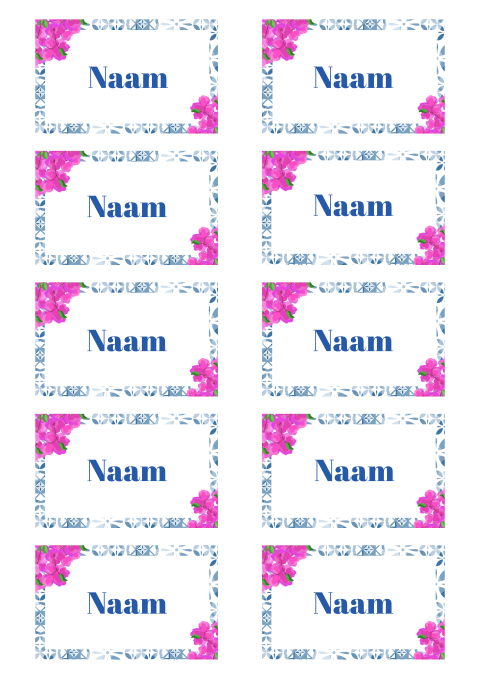Mamma Mia naamkaartjes 21 diner met bloemen