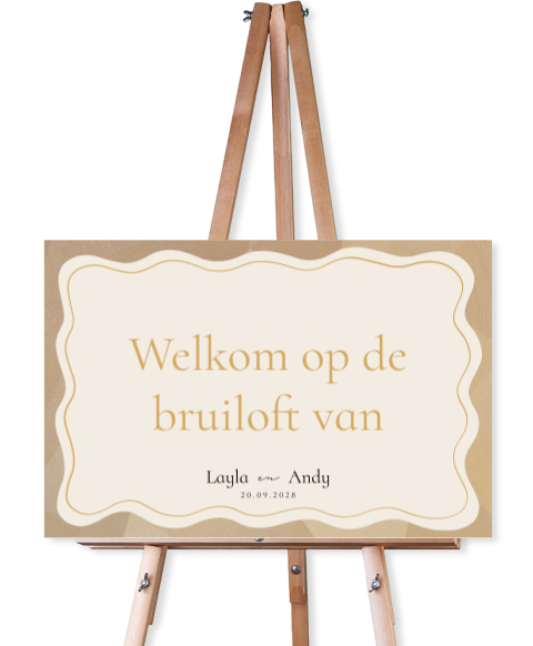 Bruiloft welkomstbord met geometrisch patroon en goudlook
