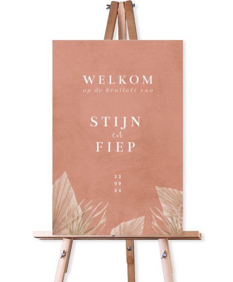 Vintage welkomstbord met droogbloemen