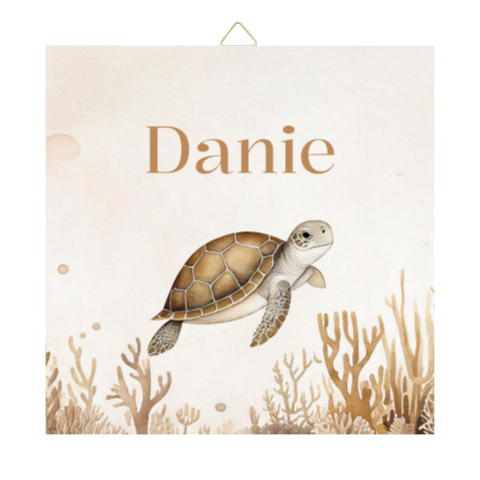 Unisex geboortetegeltje met onderwaterwereld en schildpad