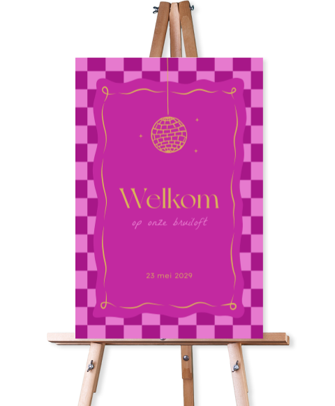 Kleurrijk welkomstbord met discobal