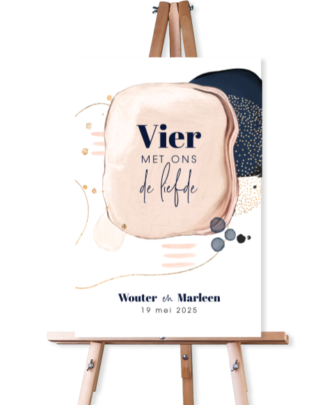 Modern welkomstbord met abstracte watercolor vormen