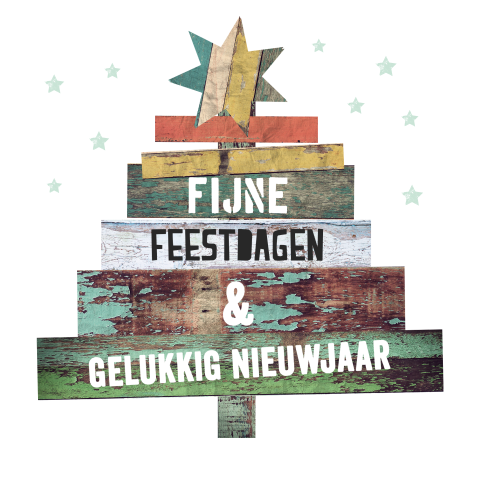 Originele kerstkaart met kerstboom van steigerhout