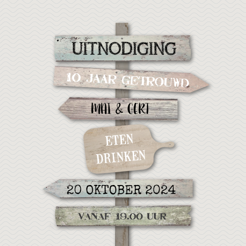 10 jaar getrouwd uitnodigingskaart met strandpaal
