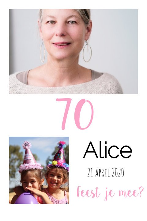 Uitnodiging 70e verjaardag foto's roze
