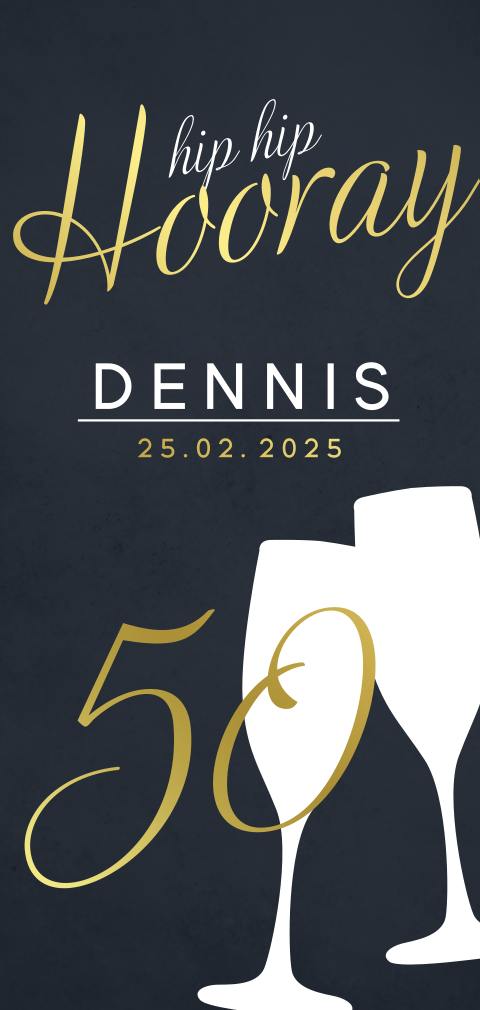 UItnodiging verjaardag 50 jaar man met champagneglazen en goudfolie