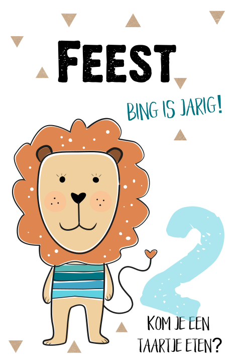 Uitnodiging kinderfeestje met getekende leeuw