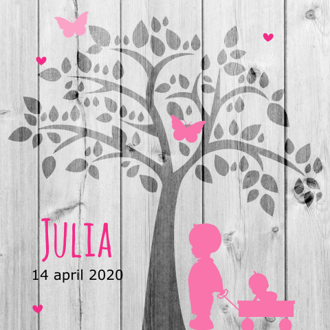Lief geboortekaartje met boom en silhouetten
