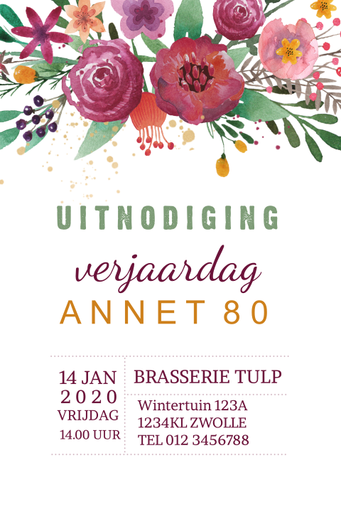 Romantiche verjaardag uitnodiging 80 jaar vrouw