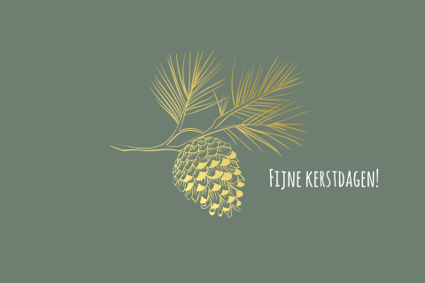 Een trendy kerstkaart met goudfolie dennenappel