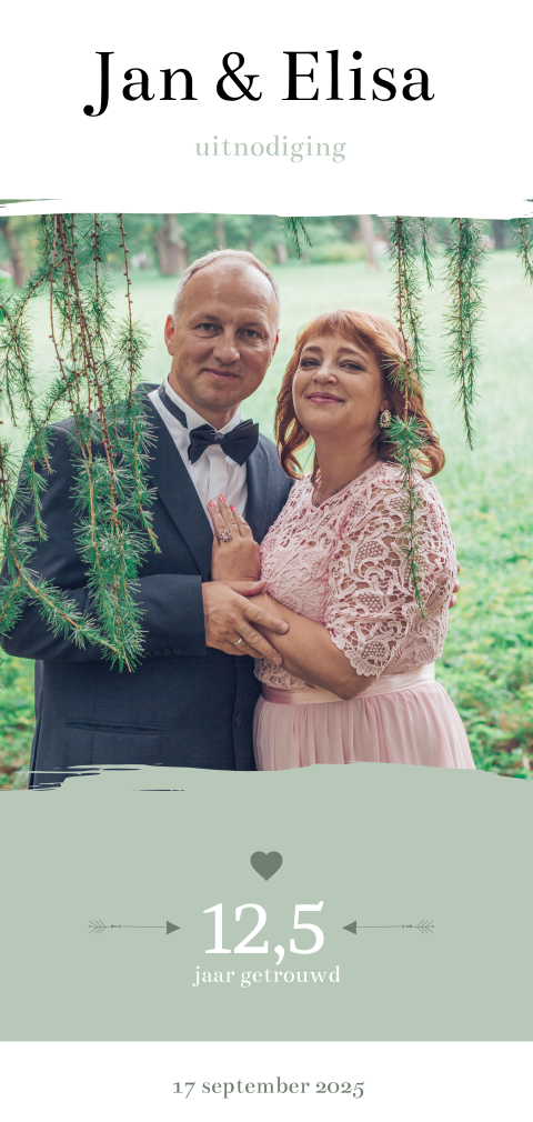 Maak zelf een hippe jubileumkaart met foto en groene verf | Langwerpig