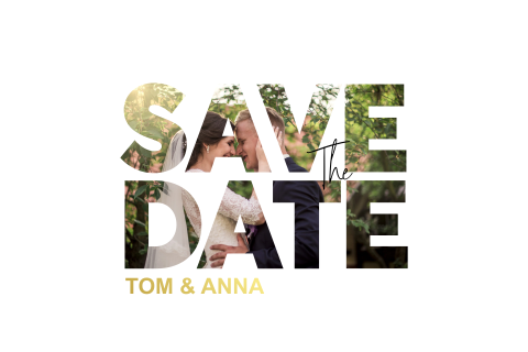 Goudfolie save-the-date-kaart met foto