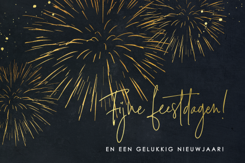 Zakelijke kerstkaart met vuurwerk goudfolie liggend