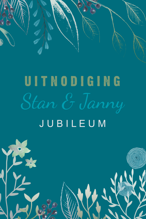 Vrolijke jubileumkaart in petrol