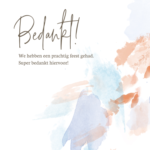 Bedankkaart met aquarel in blauw en rood