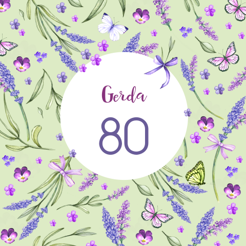Chique uitnodiging 80 jaar vrouw met bloemen