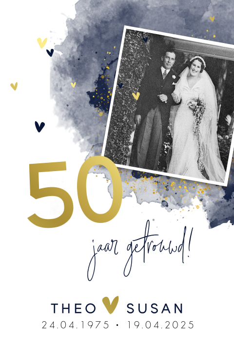 Goudfolie jubileumkaart 50 jaar getrouwd met watercolor