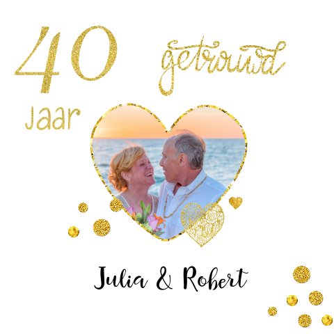 Huwelijksjubileum met foto in glitterhart - 40 jaar