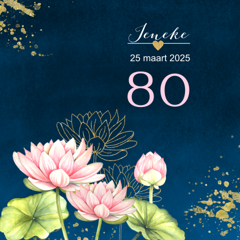 Uitnodiging 80e verjaardag blauw lotusbloem